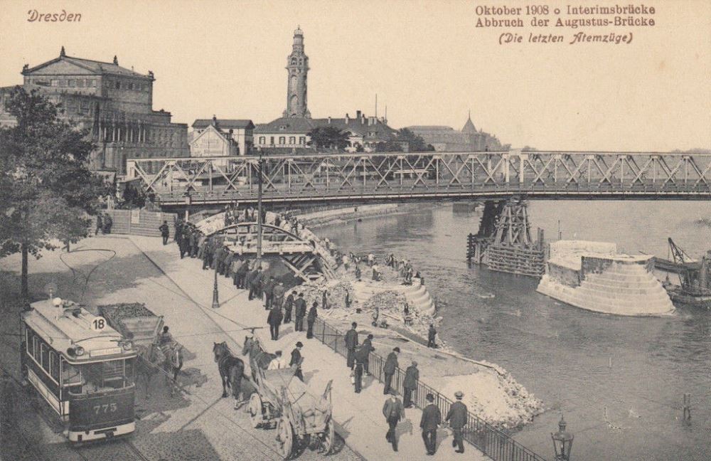 Augustusbrücke - Interimsbrücke mit Abbruch Dresden Augustusbrücke - Interimsbrücke mit Abbruch Dresden